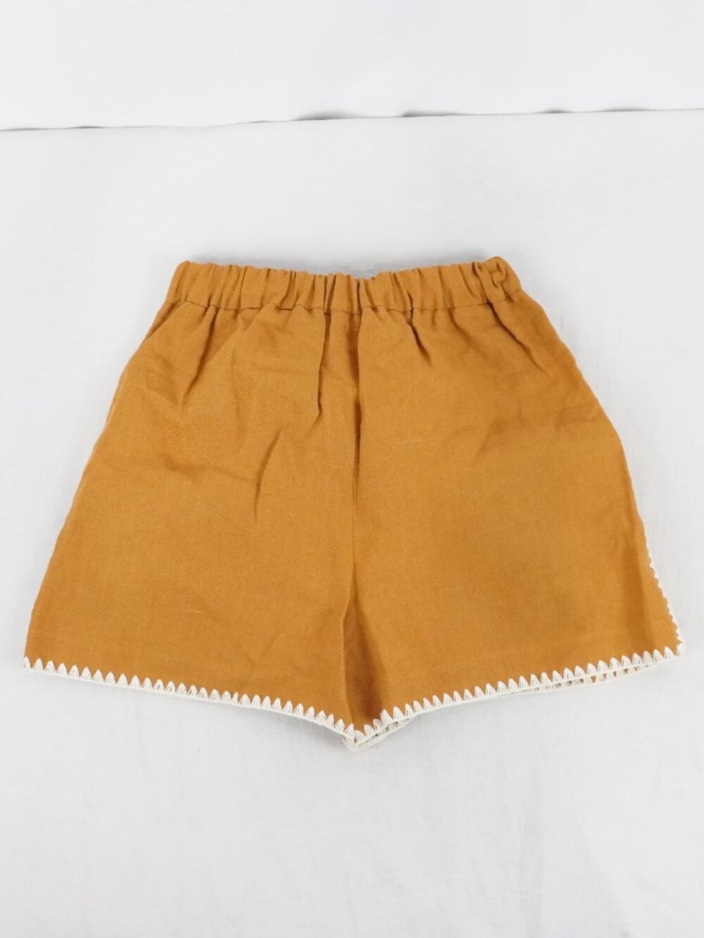 Sezane Nicolo High Waisted Linen Shorts in Cinnamon w/ Ecru Trim - Size 2 - NWT - Picture 4 of 10